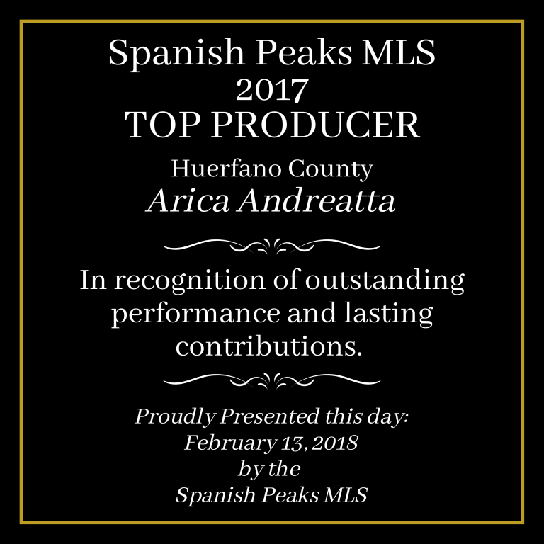 Spanish Peaks MLS Top Producer 2017 Arica Andreatta, ALC - Code of the West Real Estate