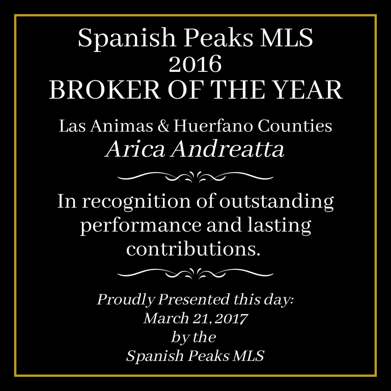 Spanish Peaks MLS Broker of the Year 2016 Arica Andreatta, ALC - Code of the West Real Estate